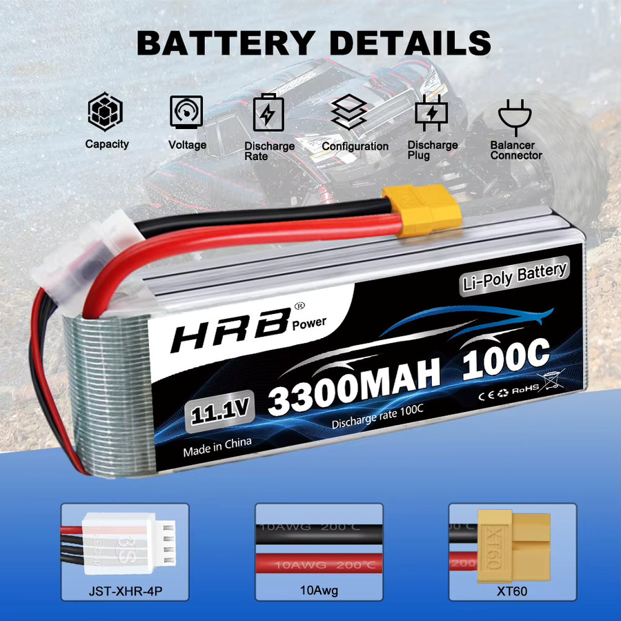 HRB 3S Lip Batterie, 11,1 v 3300mah RC Lipo Batterie, 100C, mit XT60 Stecker - Bild 5