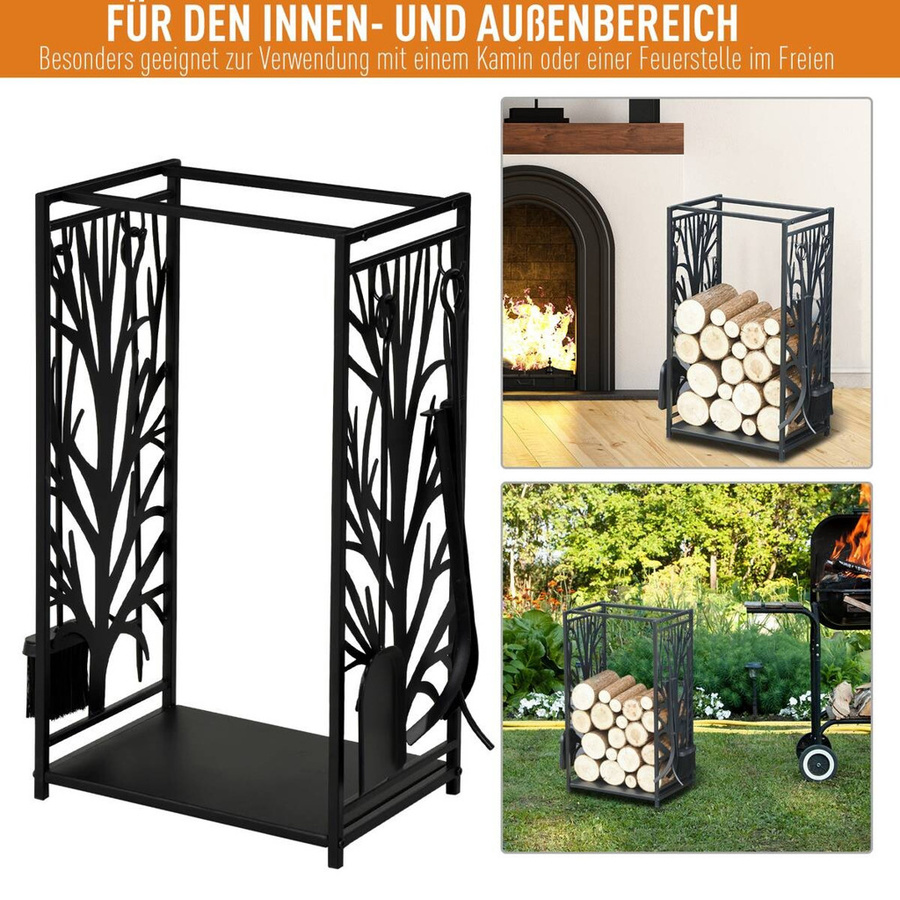 HOMCOM Kaminholzständer aus Metall in Schwarz, B/H/T: 46 x 70 x 29 cm - Bild 2