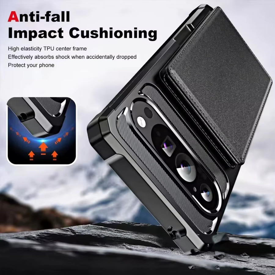 Leder-Flip-Fold-Wallet-Handyhülle für Google Pixel 11 10 9 8 7 Pro XL mit Kartenhalter und Anti-Drop-Schutz in Schwarz - Bild 2