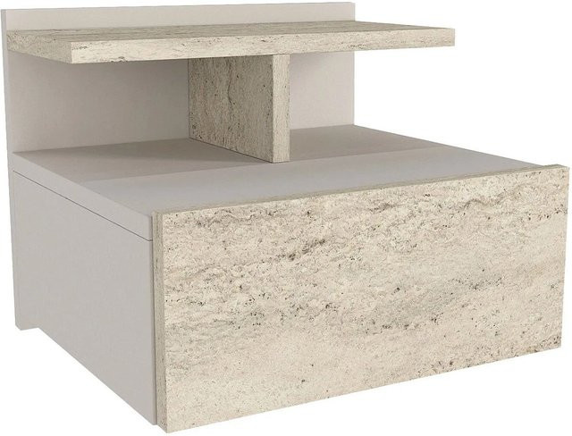 Vente-unique Nachttisch Azelno Modern in Beige und Weiß, Wandmontage, Breite: 39,4 cm, Tiefe: 35,0 cm, Höhe: 32,0 cm - Bild 1