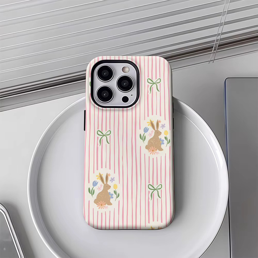 Handyhülle mit Kaninchen und Schleifen für Apple iPhone 17 16 15 14 13 12 Pro Max Plus, Farbe: Rosa, Doppelschichtige Rückseite - Bild 2