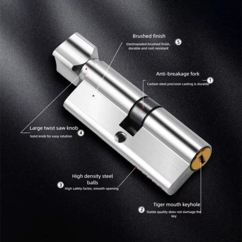 Aluminium Türschlosszylinder als Daumendrehzylinder für UPVC-Türen, Anti-Pick-Schutz, Farbe: Silber oder Braun, Maße: 35/35 mm, inklusive 3 Schlüssel - Bild 4