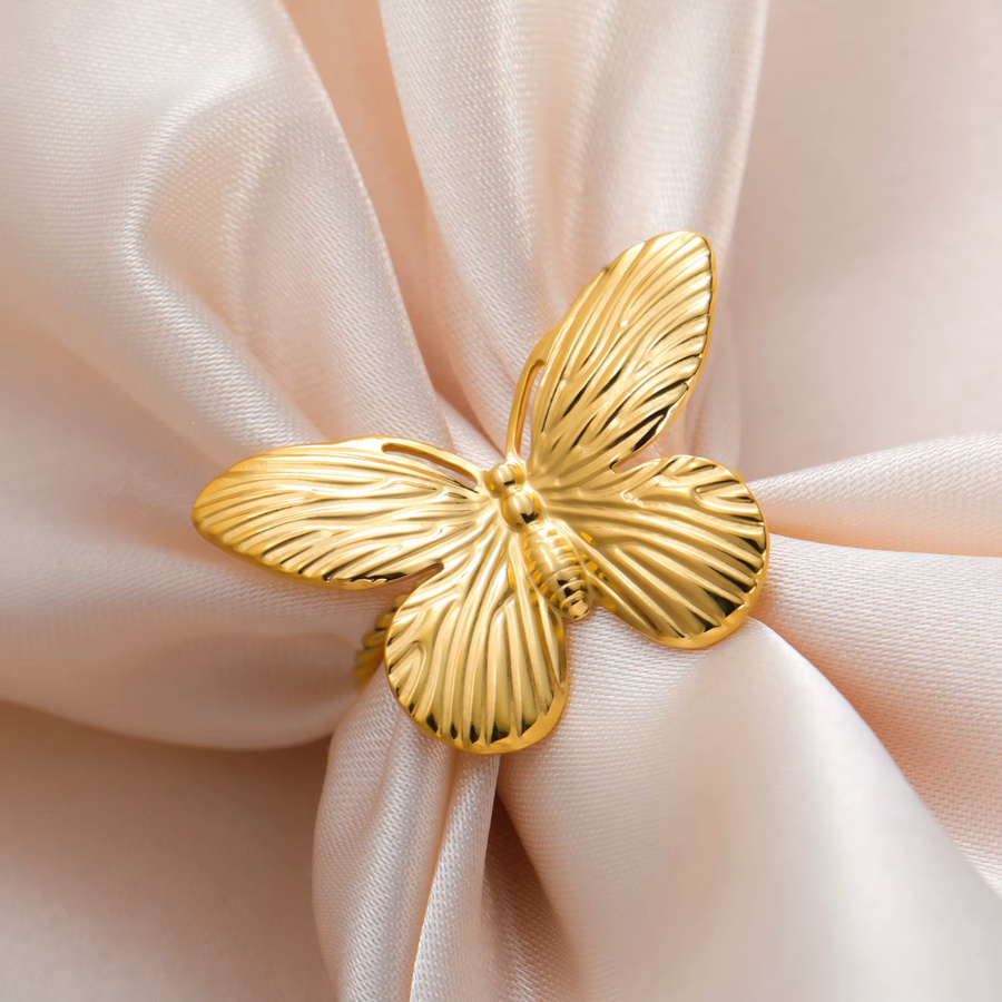 Cazador Damenring Schmetterling, Edelstahl, Gold, Verstellbar - Bild 1