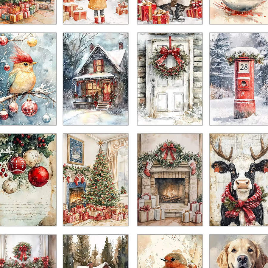 32 Stück Vintage-Weihnachtspostkarten mit Illustrationen und Typografie in Multicolour - Bild 1