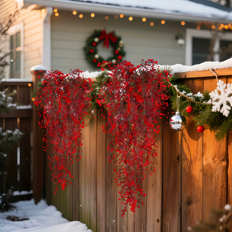 DUTRIEUX 3-teilige weihnachtliche Girlande mit roten Beeren und Blättern, UV-beständige künstliche Beerenrebe zum Aufhängen für drinnen und draußen, Rot und Gelb - Bild 5