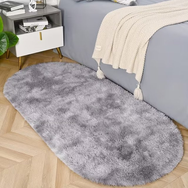 VIKAMA Ovaler Plüschteppich im Tie-Dye Design für Wohnzimmer und Kinderzimmer, Beige/Grau - Bild 1
