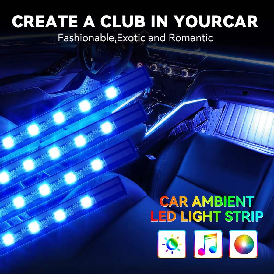 WUMFIRE Neon LED Auto Innenbeleuchtung mit App- und Musiksteuerung für Tesla, RGB Ambient Light Fußraumbeleuchtung mit Fernbedienung - Bild 4