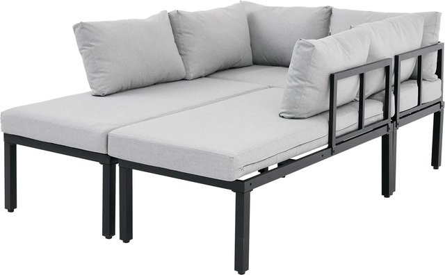 okwish Garten-Essgruppe in L-Form mit Couchtisch und Polsterkissen, Grau - Bild 1