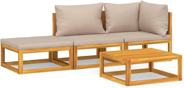 vidaXL 4-tlg Garten-Lounge-Set Modell 3 aus geöltem Akazien-Massivholz in Braun mit beigen Kissen - Bild 1