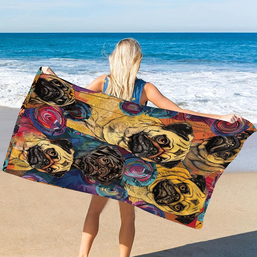 Schnelltrocknendes Mikrofaser Handtuch mit buntem Mops-Motiv, Multicolor, B: 30 cm, H: 60 cm - Bild 3