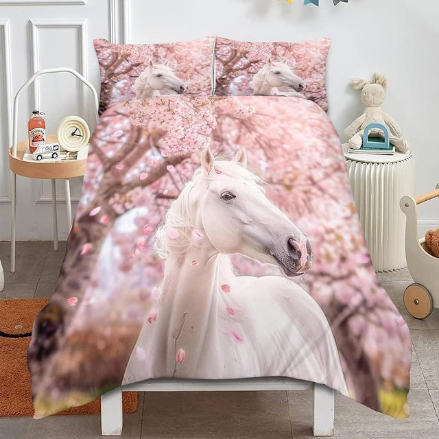 Flylo Kinder Bettwäsche Set mit Reitermotiv und Tieren in Pink, 2-teilig aus Polyester, B/H: 155 x 220 cm - Bild 1