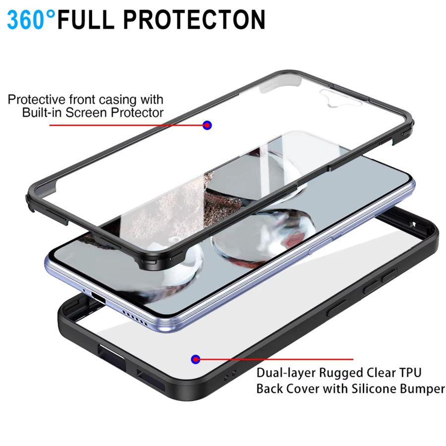 Stoßfeste 360 Grad Handyhülle für Xiaomi Redmi Turbo 4 5G mit integriertem Displayschutz und transparenter Rückseite in Schwarz und Transparent - Bild 3
