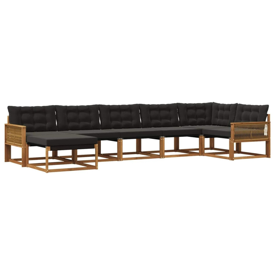 vidaXL Outdoor-Sofagarnitur L-Form aus Akazienholz mit Textilene und Kissen in Schwarz und Natur - Bild 2