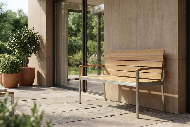 OUTFLEXX Gartenbank 2-Sitzer aus Teakholz und Edelstahl in Braun, B/T/H: 130 x 55 x 80 cm - Bild 1
