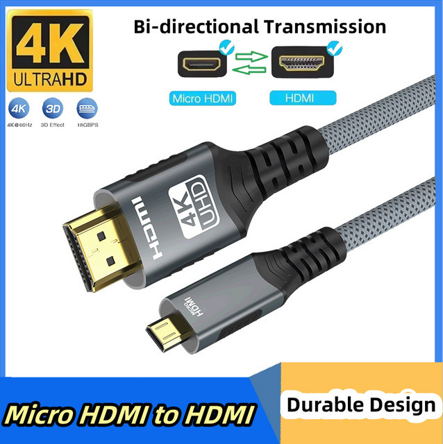 FDBRO Micro HDMI auf HDMI Adapter Kabel, 4K @ 60 Hz, 18 Gbit/s, bidirektionaler Konverter, Schwarz - Bild 1