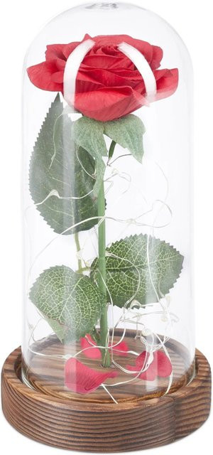 Relaxdays Ewige Rose in Rot im Borosilikatglas mit Beleuchtung, Höhe: 22 cm, Breite: 11 cm - Bild 1