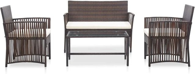 vidaXL 4-tlg Garten-Lounge-Set aus Poly Rattan in Braun mit Auflage und pulverbeschichtetem Stahlrahmen - Bild 1
