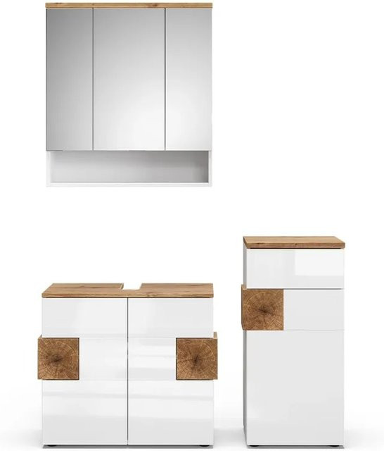 Vicco Badmöbel-Set Eden in Weiß, bestehend aus 3 Teilen mit Spiegelschrank, Waschbeckenunterschrank und Midischrank - Bild 2