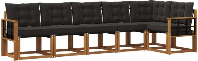 vidaXL Outdoor-Sofagarnitur 6-teilig aus Akazienholz mit Textilene und Kissen in Schwarz und Natur - Bild 1