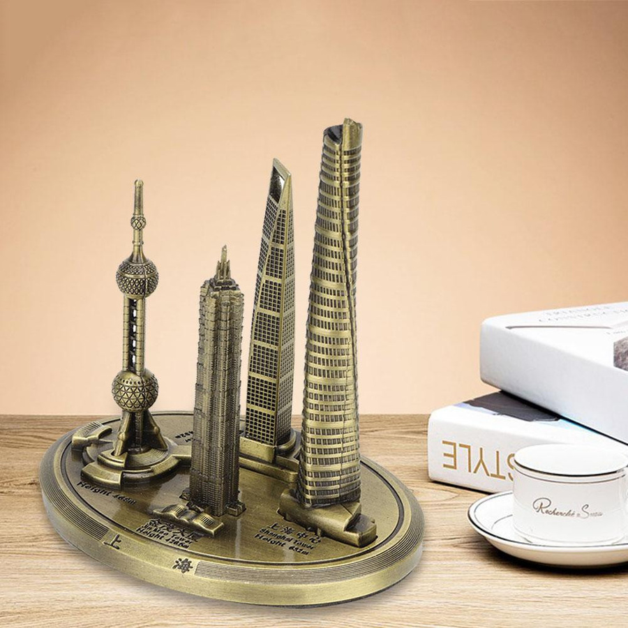 KaiSai Sammlermodell Shanghai Gebäude Oriental Pearl Tower und Global Financial Center Souvenir in Gold und Bronze aus Metalllegierung - Bild 2
