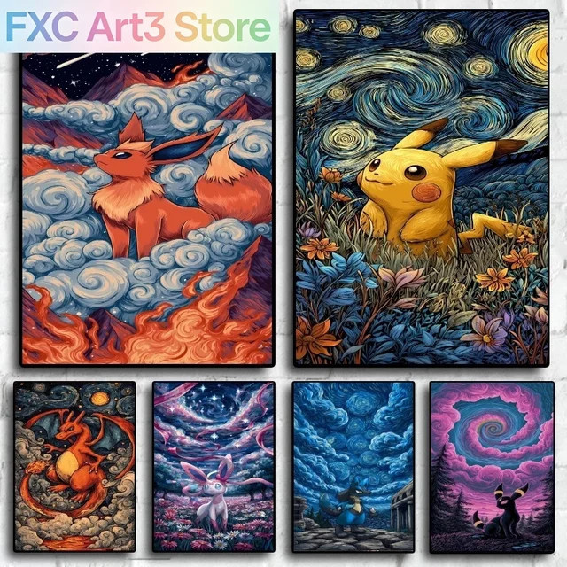 Kayou Pokemon Sternenhimmel Leinwanddruck Wandkunst als modernes Poster in Mehrfarbig - Bild 1