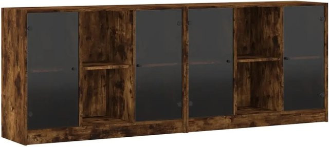 vidaXL Bücherschrank mit Glastüren in Räuchereiche, modern, Höhe: 204 cm, Breite: 37 cm, Tiefe: 75 cm - Bild 1