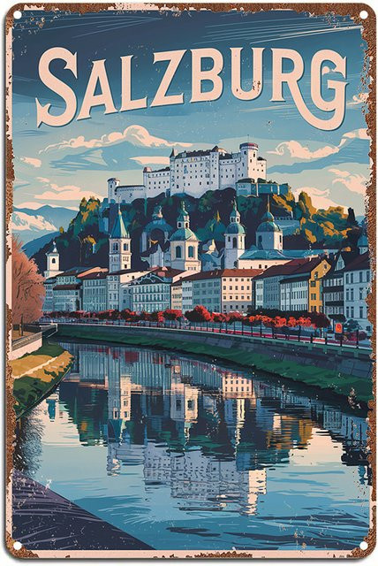 MINISO Salzburg Vintage-Metallschild als Aluminium-Wanddekoration in Multicolour, Rechteckig - Bild 1