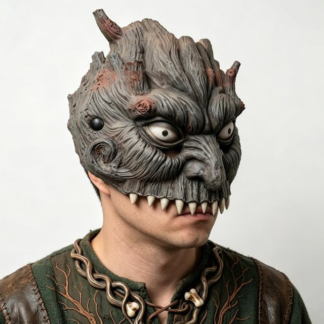 Baumrinden-Horror-Halbmaske, grau, One size fits all adults - Bild 1