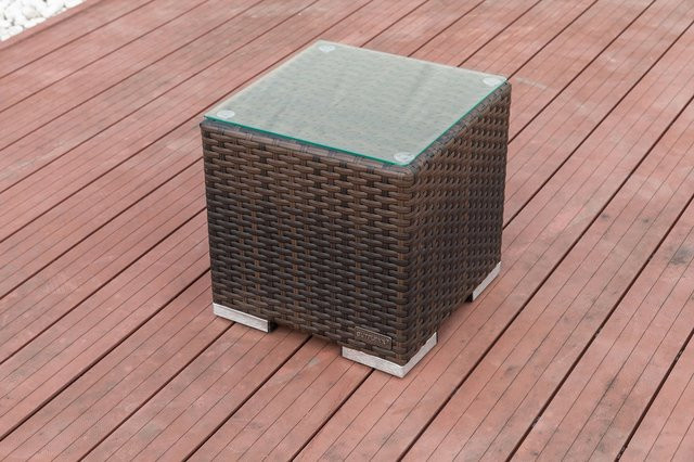 OUTFLEXX Beistelltisch aus Polyrattan mit Glasplatte, braun marmoriert, B/T/H: 40 x 40 x 40 cm - Bild 1