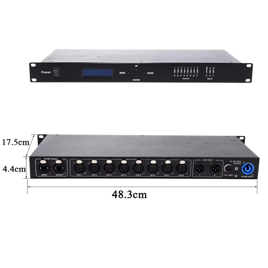 REIZ Artnet DMX 8-Wege Netzwerk-Expander mit 4096 Kanälen in Schwarz - Bild 2