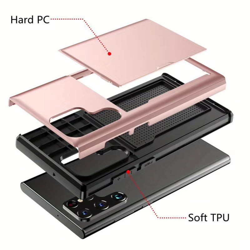 Stoßfeste Hartschalen-Handyhülle mit Kartenhalter als Wallet-Schutzhülle für Samsung Galaxy S22 S23 S24 S25 S26 Ultra Plus Edge in Pink - Bild 3