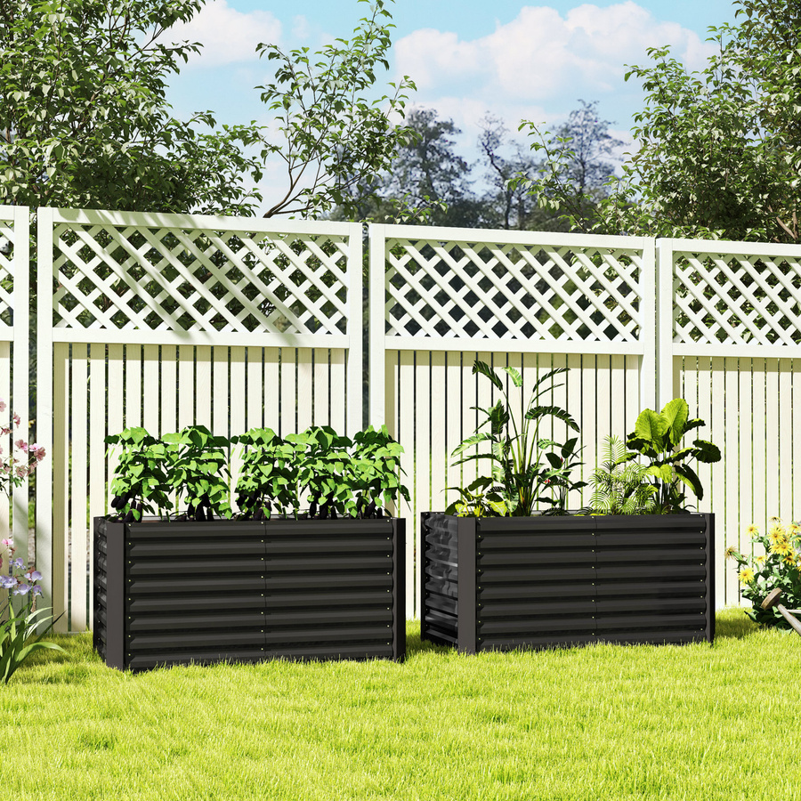 Outsunny 2er-Set Hochbeet aus verzinktem Stahl in Dunkelgrau, B/T/H: 120 x 60 x 60 cm - Bild 2
