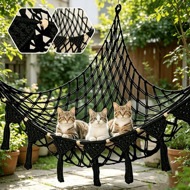 Aura Living Katzen Hängematte aus Vinyl in Schwarz für Wand oder Decke - Bild 1