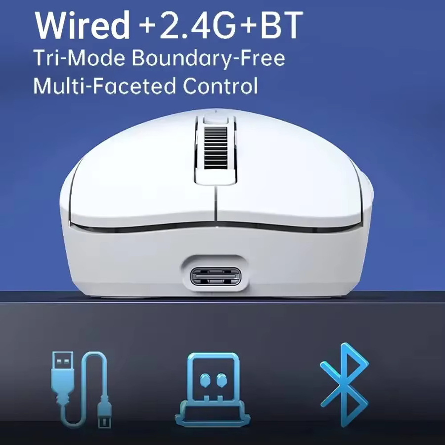 Kebidumei Kabellose Gaming Maus mit 8000 DPI, Bluetooth und 2,4 GHz Verbindung, Wiederaufladbare Maus mit 6 Tasten in Weiß - Bild 2