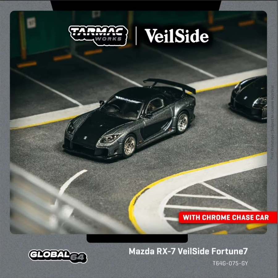 Tarmac Works Mazda RX7 VeilSide Fortune, Automodell, 1:64, Grau Metallic Schwarz, Druckguss - Bild 2