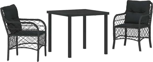 vidaXL Garten Essgruppe 3-teilig aus Poly Rattan und Glas in Schwarz mit Kissen - Bild 1