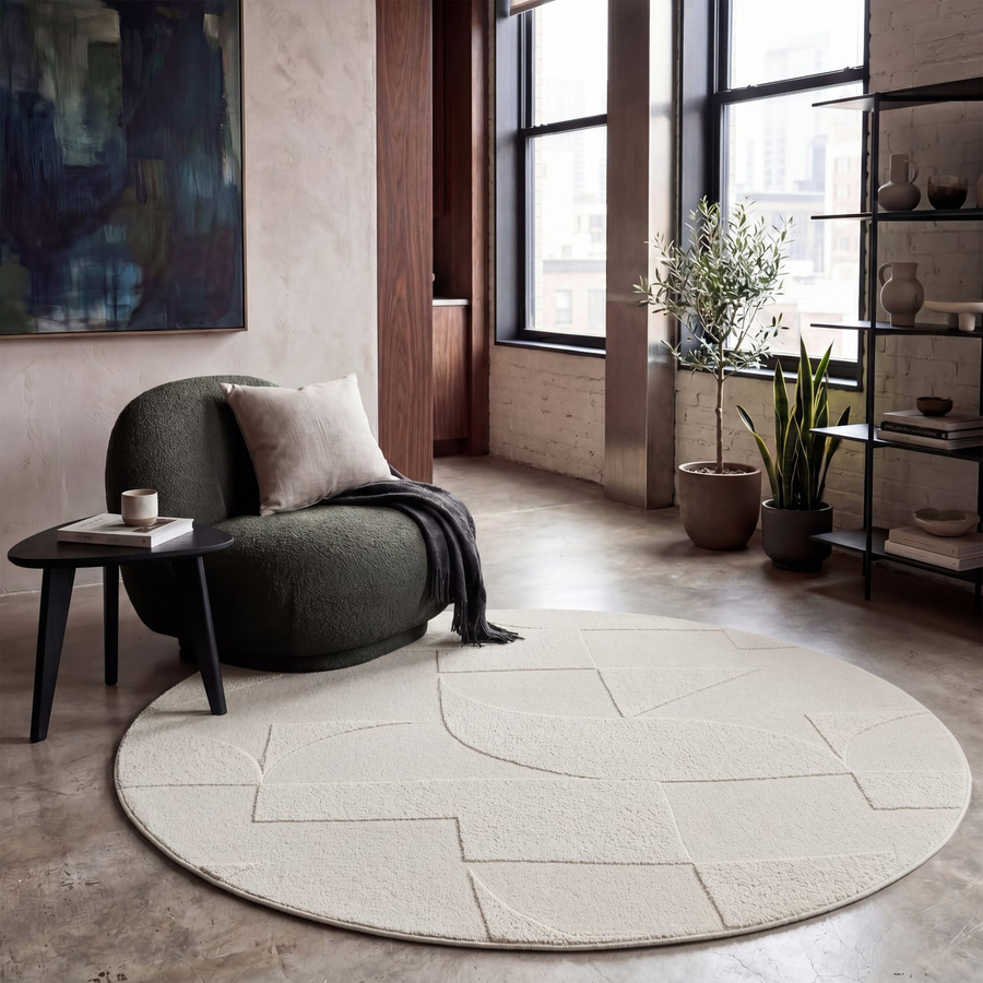 Moderner Teppich Tokko in Creme, rund, Durchmesser: 120 cm - Bild 2