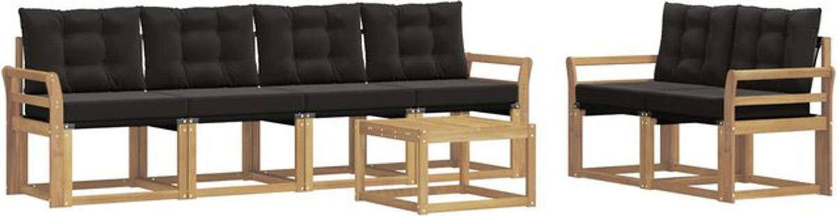 vidaXL Outdoor-Sofagarnitur aus Akazie mit 7-teiligem Set und Kissen in Weiß und Schwarz, modernes Loungemöbel-Set - Bild 1