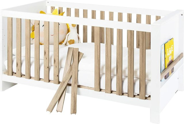 Pinolino Babybett Lova in Weiß und Eiche mit Drop-Side, B/T/H: 70 x 140 cm - Bild 1