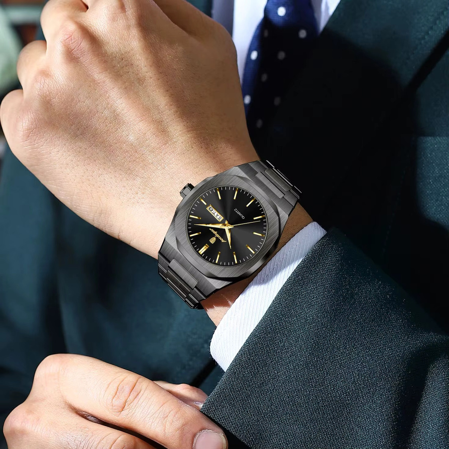 POEDAGAR Armbanduhr, Quarz, Edelstahl, Schwarz, Silber, Herren - Bild 6