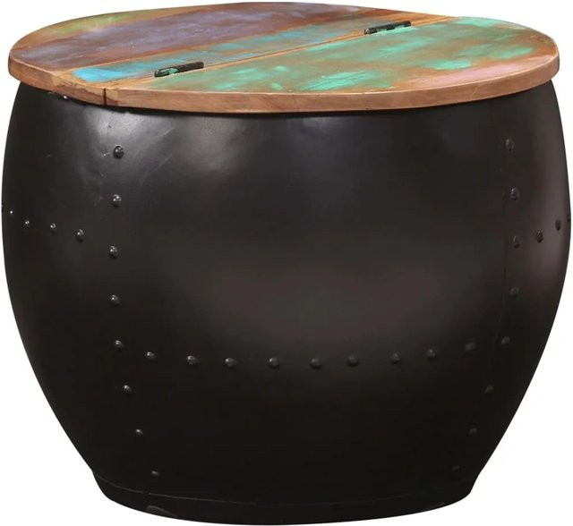 vidaXL Couchtisch aus Massivholz Eiche in Braun, rustikaler runder Couchtisch mit Stahl, Breite: 53 cm, Tiefe: 43 cm - Bild 1