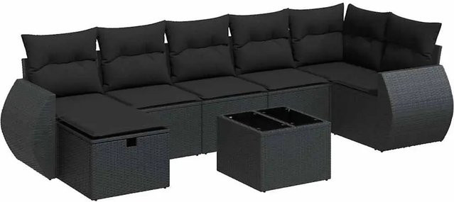 vidaXL 8-teilige Garten-Sofagarnitur in L-Form aus Polyrattan mit Kissen, Schwarz - Bild 1