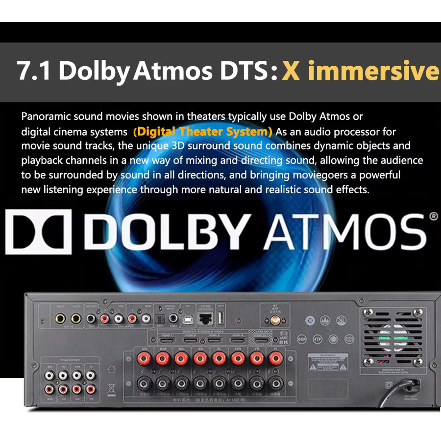 PAHOPE 7.1 Heimkino-System AV-Receiver in Schwarz mit 3D/8K und DTS Digital HD für Karaoke und Audio-Anwendungen - Bild 3
