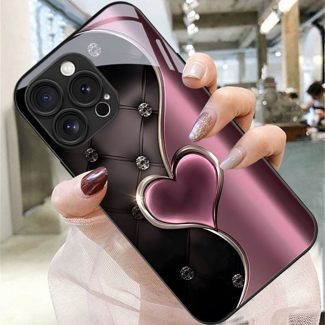 Stoßfeste Handyhülle aus gehärtetem Glas mit rosa Herzchen-Muster für Samsung Galaxy S26 S25 S24 S23 Ultra Plus FE in Schwarz - Bild 1