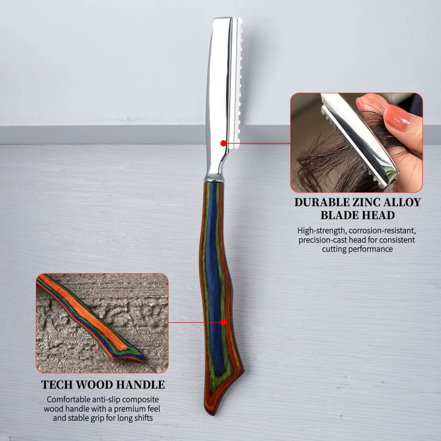 Haarausdünnungsmesser mit Holzgriff, Zinklegierung, Unisex - Bild 2