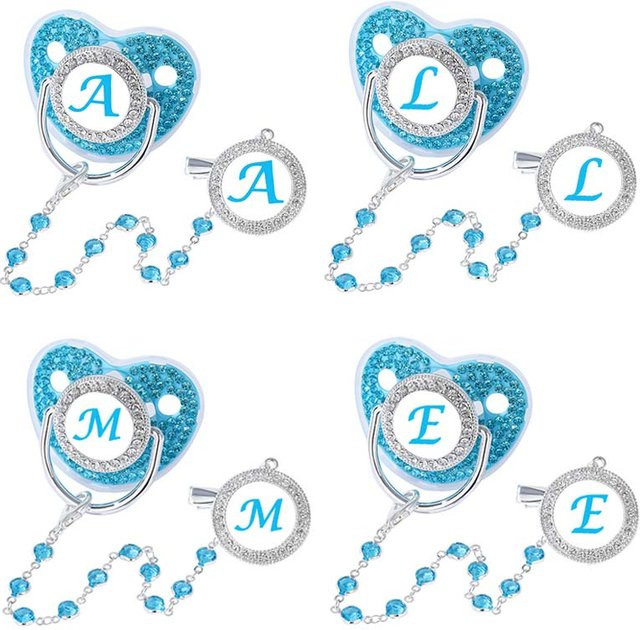 Personalisierbarer Baby-Schnullerclip mit blauem Zirkon aus Silikon, BPA-frei - Bild 1