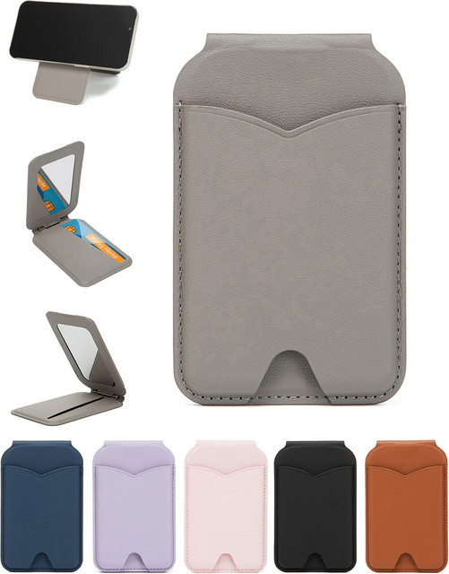 INEYES Magnetische Brieftasche mit Spiegel und verstellbarem Ständer aus PU-Leder in Pink, kompatibel mit MagSafe, inklusive Kartenhalter und Telefonhalter - Bild 1