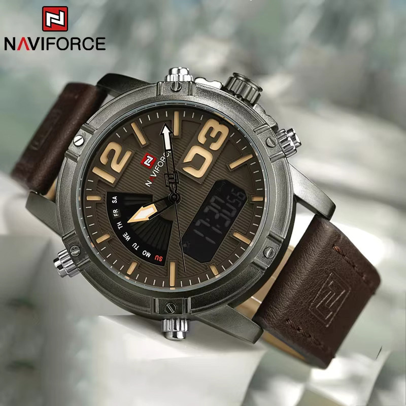 NAVIFORCE Armbanduhr, Digitaluhr, Quarz, Leder, Herren, Schwarz - Bild 2