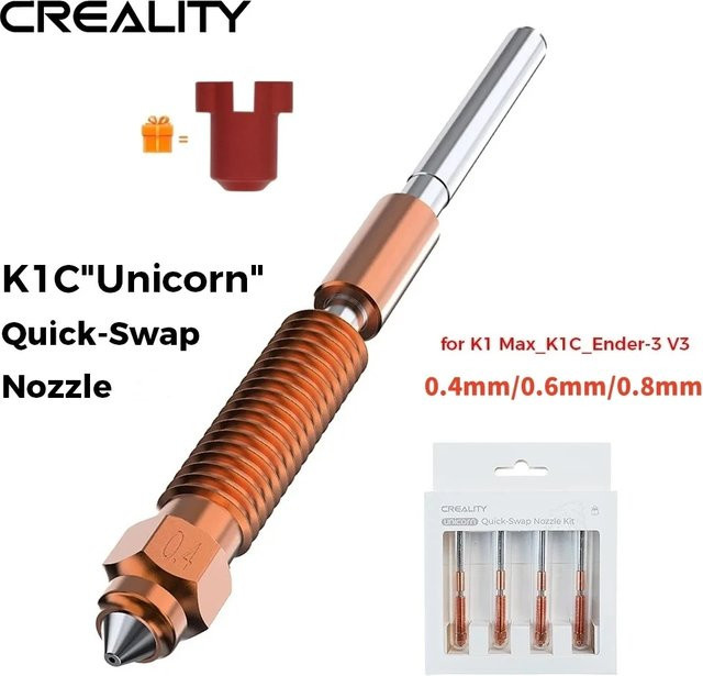 Creality Unicorn Quick-Swap Düsen für K1C, K2 SE und K1 SE 3D-Drucker in Silber (0,2mm, 0,4mm, 0,6mm, 0,8mm) - Bild 1