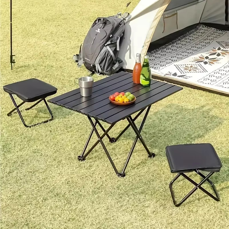 Tragbarer Klapphocker von Amagi in Schwarz mit robustem Eisenrahmen für Camping, Picknick und Angeln - Bild 3